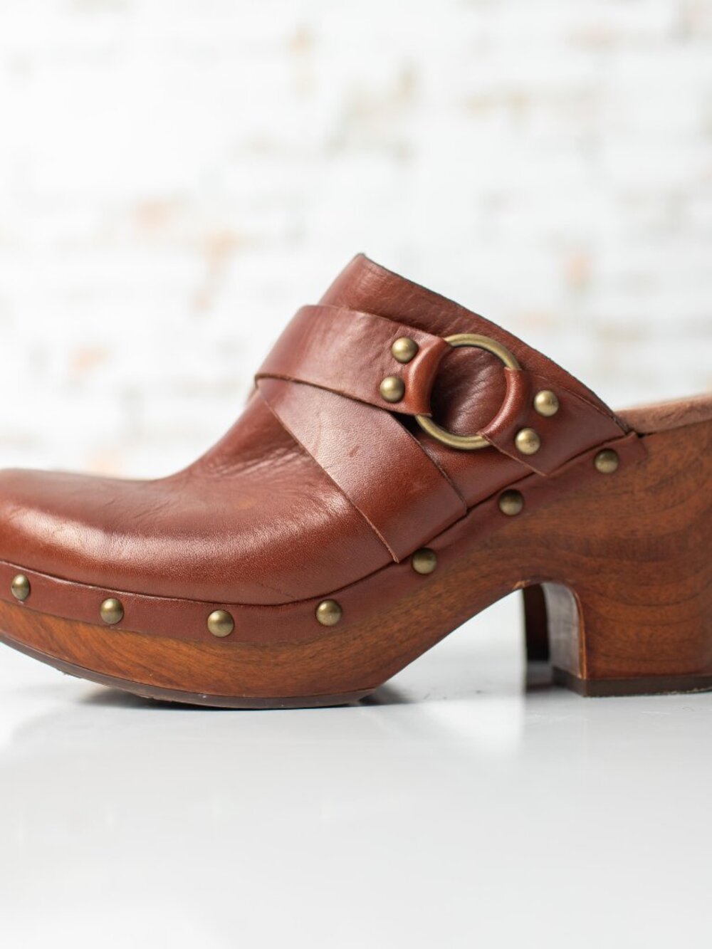 Korks Brown Leather Wooden Platform Clog Mules Women's EU 39 US 8 - Picture 7 of 9